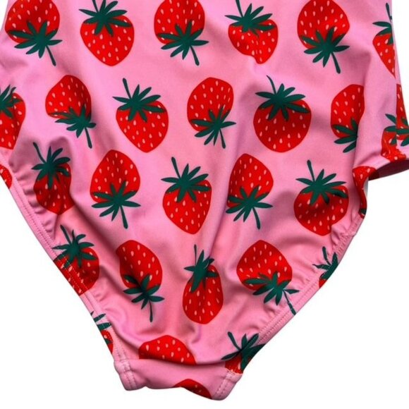 Hanna Andersson Girls Pink Strawberry Print One Piece Swimming Suit Size 12 - Picture 3 of 6